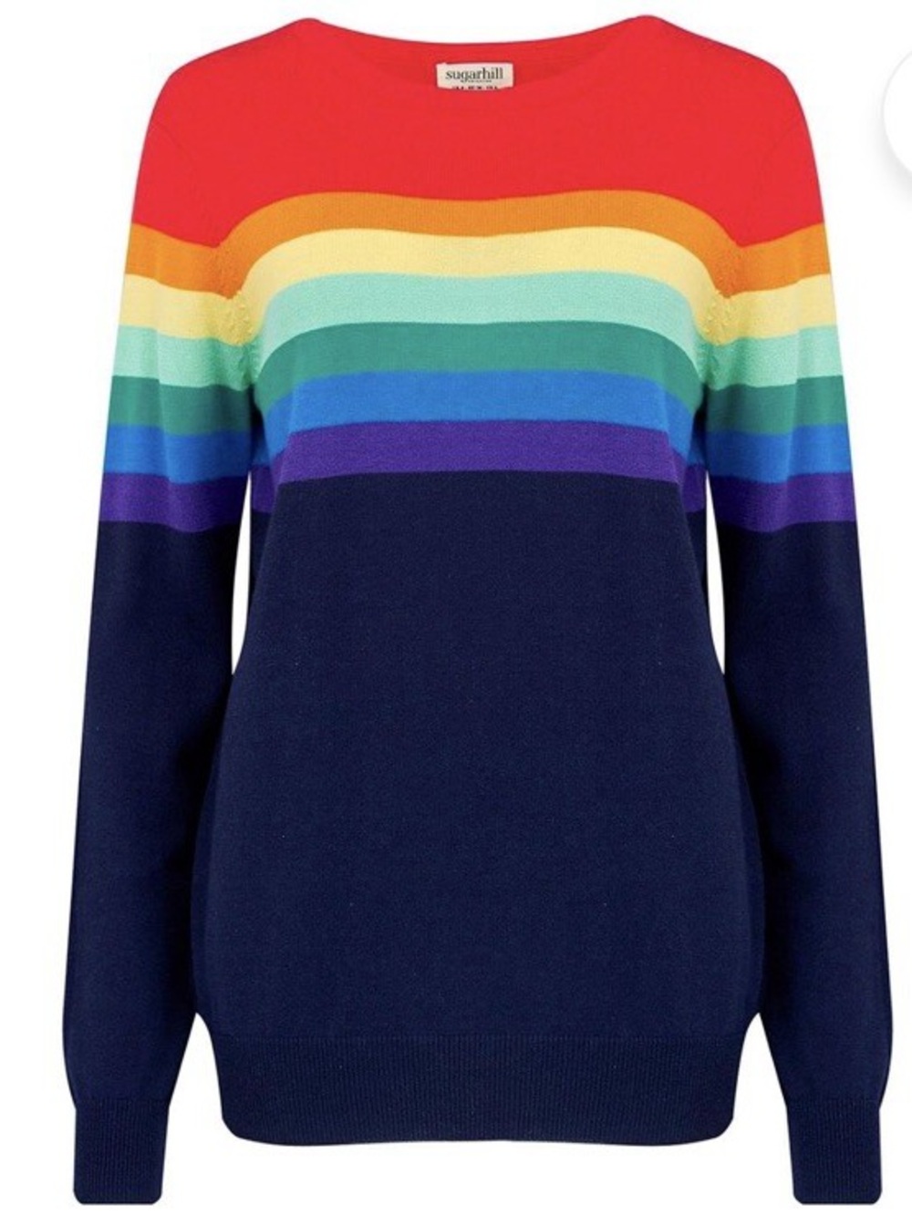 Sugarhill Rita Rainbow Stripe Sweater Size 8 Retro Gradient Knit Colorblock